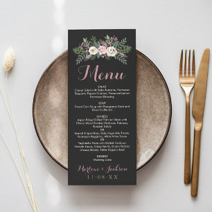 Menu Rosa Floral Boho Casamento Escuro e Mal-humorado