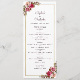 Menu Rosa Floral Dourada Frame Elegante Branco