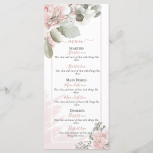 Menu Rosa floral elegante de Blush, casamento de vassou