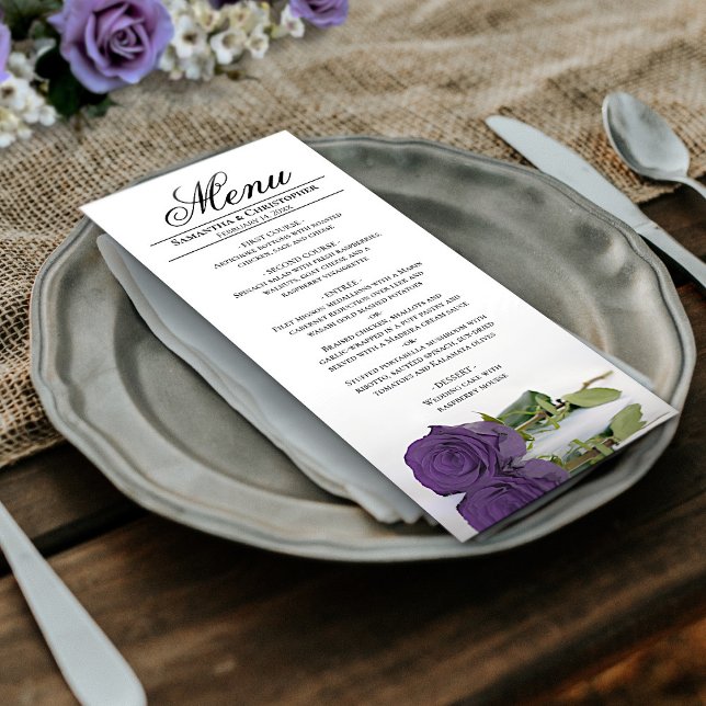 Menu Rosa Roxo Elegante Reflexação Casamento (In Situ on Plate)