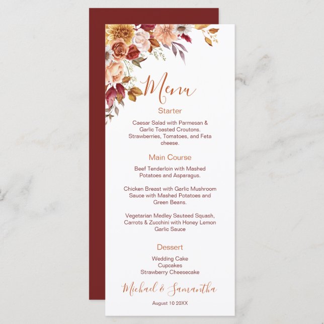 Menu Rosa russo e Casamento outono de crisântemo (Frente/Verso)