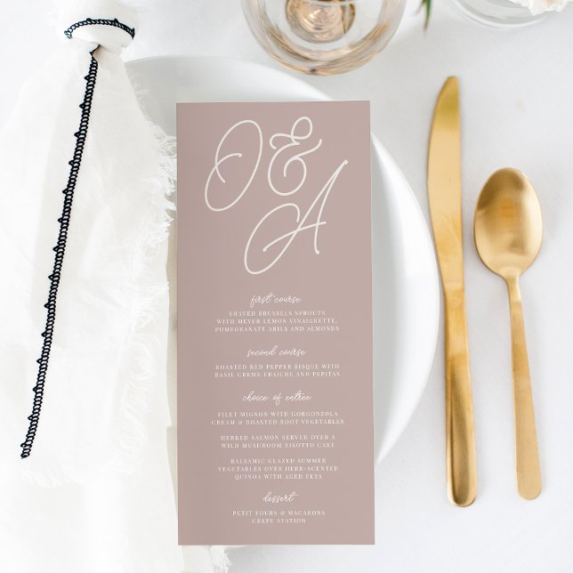 Menu Rosa Taupe | Script Watermark Monograma Wedding (Criador carregado)