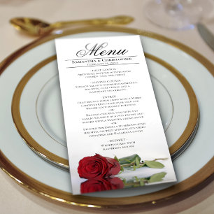 Menu Rosa vermelha Elegante com Casamento Reflexo