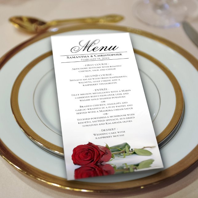 Menu Rosa vermelha Elegante com Casamento Reflexo (Criador carregado)