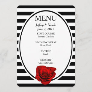 Menu Rosa vermelha em listras pretas & brancas que