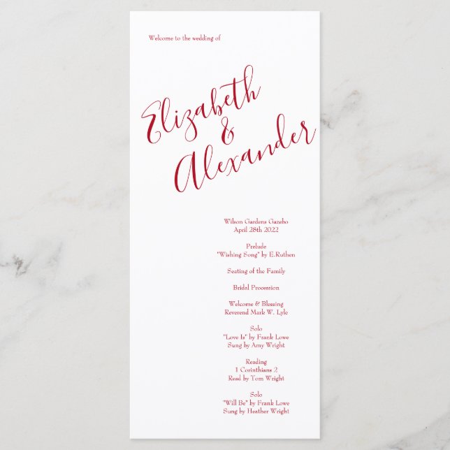 Menu Rosa vermelha Wedding (Frente)