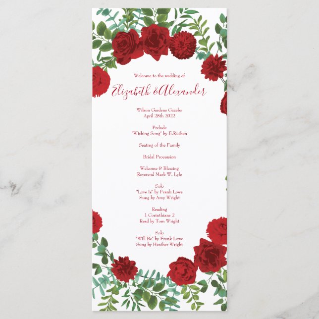 Menu Rosa vermelha Wedding (Frente)
