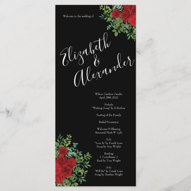 Menu Rosa vermelha Wedding (Frente)