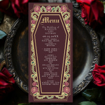 Menu Rosa Vermelho de Casamento Gótico Coffin
