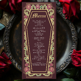 Menu Rosa Vermelho de Casamento Gótico Coffin