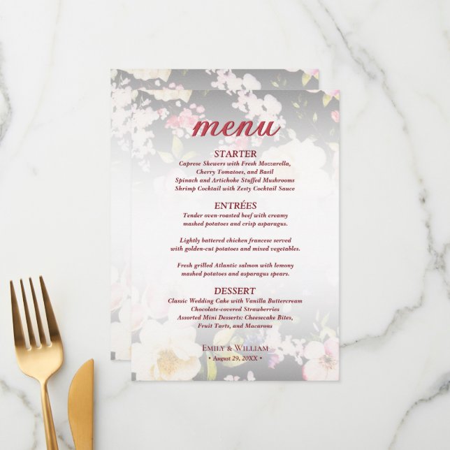 Menu Rosas Amarelas Cor-de-Água Rosa,borradas,desfocada (Frente/Verso In Situ)