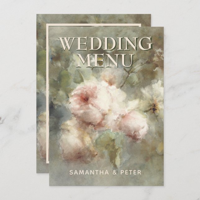 Menu Rosas Antiguos Elegantes, Floral de Molho Cor de Á (Frente/Verso)