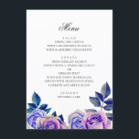 Menu Rosas azuis e roxas. Casamento floral de aquarela<br><div class="desc">Menu de casamentos com rosas de cor azul e roxo. Adequado para aniversário,  aniversário e qualquer outra festa. Entre em contato comigo,  por favor,  se precisar de itens adicionais.</div>