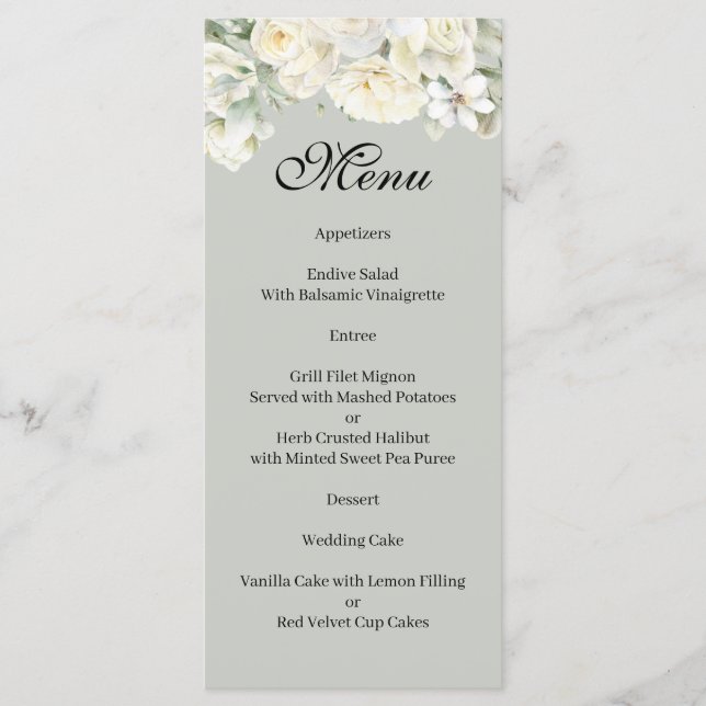 Menu Rosas Brancas Cardápio Verde Claro (Frente)
