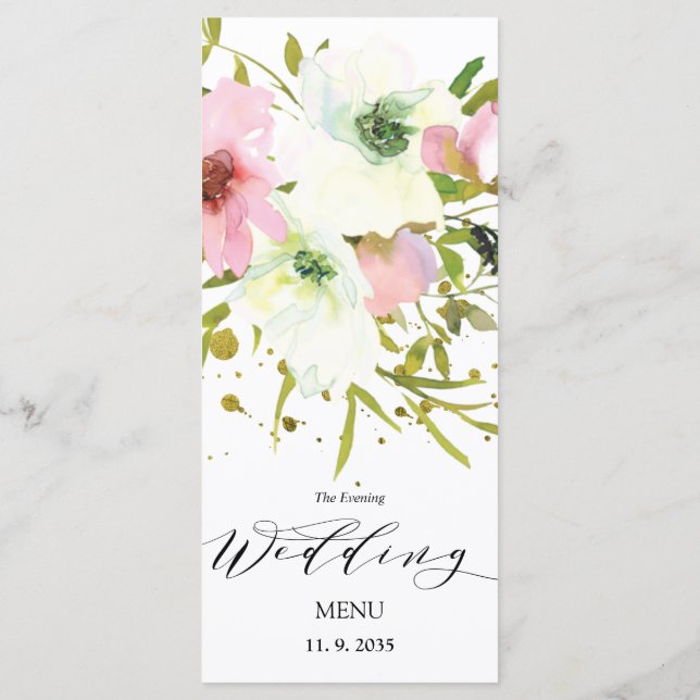 Menu Rosas brancas e embebidas em ouro (Verso)