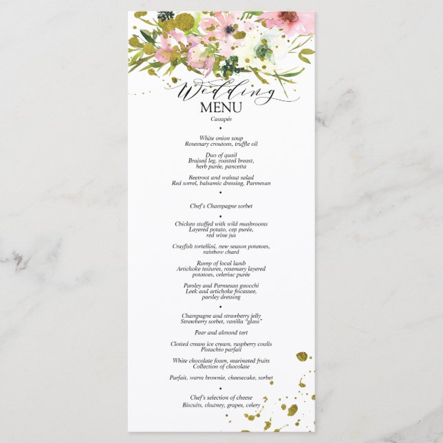 Menu Rosas brancas e pelúcias com palha de ouro (Frente)