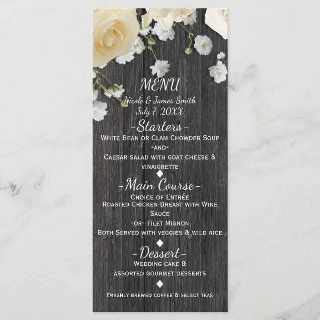 Menu Rosas Brancas e Respirar de Bebê em Cardápio de Ca (Frente)