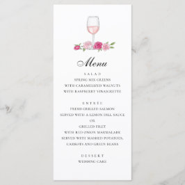 Menu Rosas. Casamento floral cor-de-rosa elegante. Copo