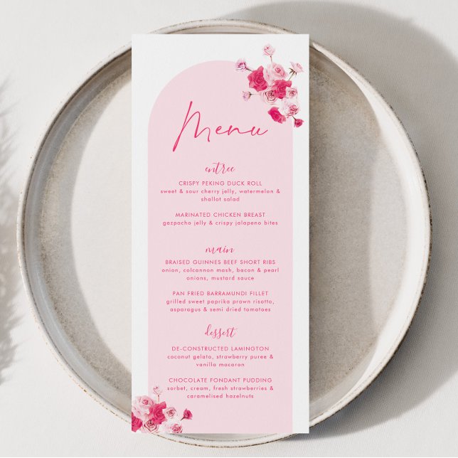Menu Rosas Chás de panela Florais Brilhantes Rosa Moder (Pink Bridal Shower Menu | Matching items available.)