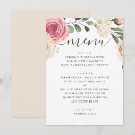 Menu Rosas cor-de-rosa em aquarela. Casamento floral el