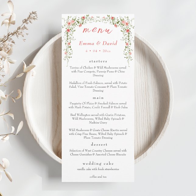 Menu Rosas de aquarela rosa elegantes Casamento Script (Criador carregado)