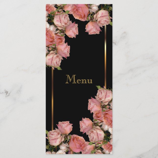 Menu Rosas de Casamento Rosa Elegantes - Cardápio (Frente)