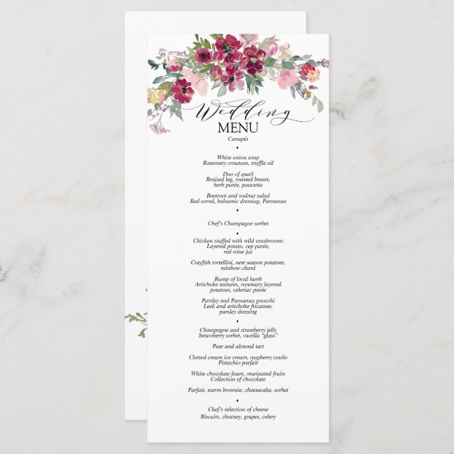 Menu Rosas de cor da água borbulhantes (Frente/Verso)