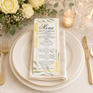Menu Rosas em Aquarela Amarelo Manteiga e Salvia Casame