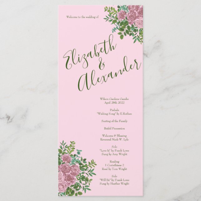 Menu Rosas Florais Leves Do Pastel Vintage (Frente)
