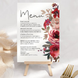 Menu Rosas Florais Vermelho Rubor Casamento Romântico