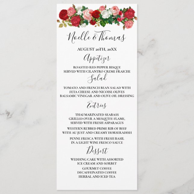 Menu Rosas Floral Garland Flower Casamento (Frente)