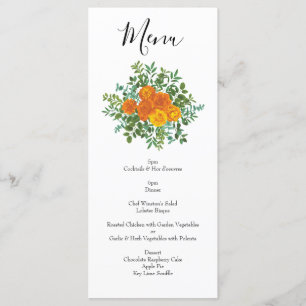 Menu Rosas Laranja Moderno Floral de Casamento
