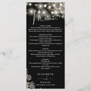 Menu Rosas Pretas E Brancas Luzes Jantar De Noiva Gótic
