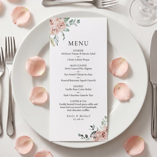 Menu Rosas Rosa Choque Casamento Romântico Plano (Criador carregado)
