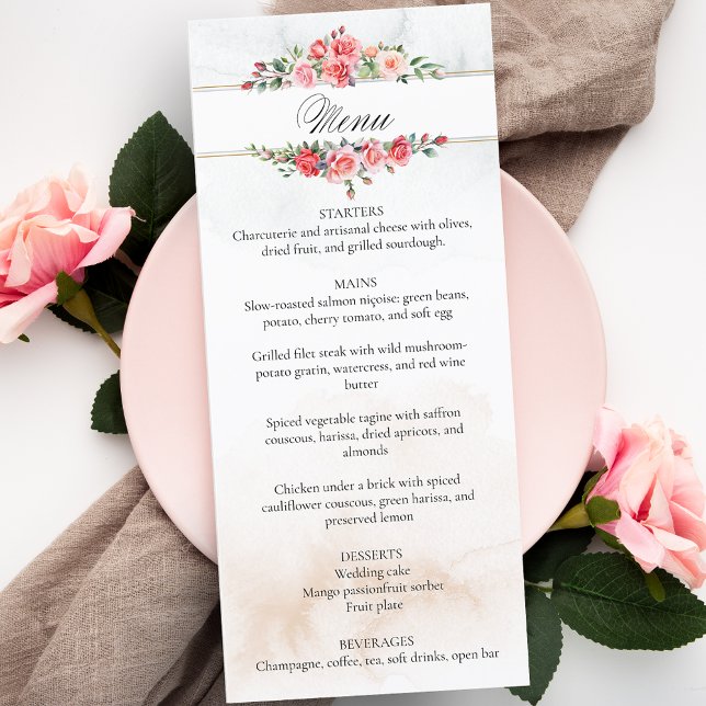 Menu Rosas Rosa Românticas e Caligrafia (Criador carregado)