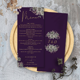 Menu Rosas Roxas E Douradas Jantar De Noiva Floral Góti