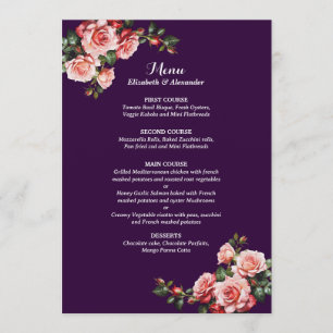 Menu Rosas roxas escuras e mal-humoradas, casamento de
