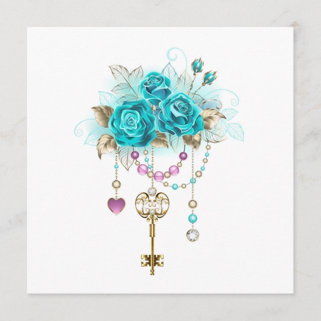 Menu Rosas Turquesas com Chaves (Frente)