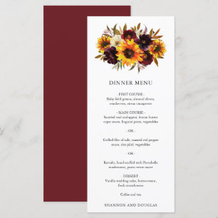Menu Rosas Vermelhas de Outono Roxas Girassol Casamento