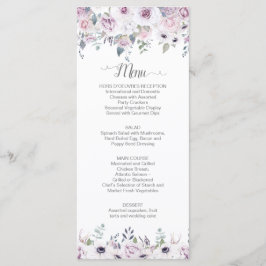 Menu Rosas Violeta e Rosa em Aquarela para Casamento co