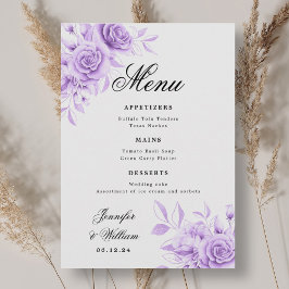 Menu Roteiro Elegante Romântico Casamento Roxo Floral