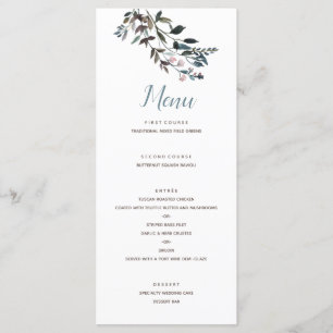 Menu Roteiro floral azul branco do casamento da crista