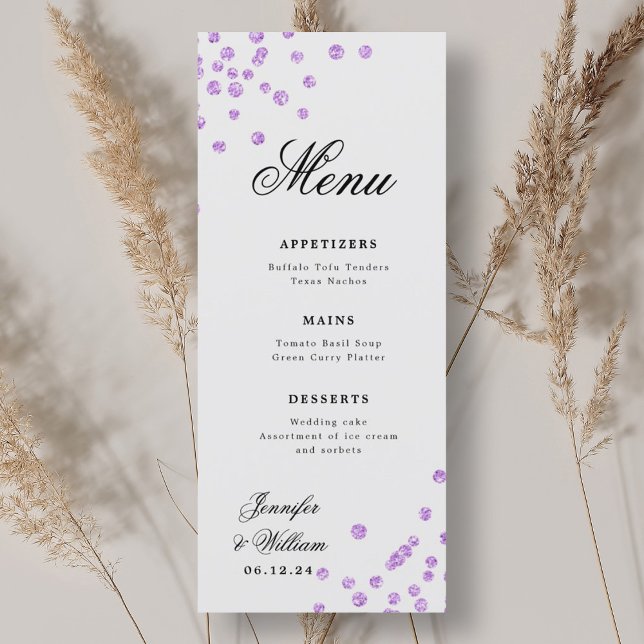 Menu Roteiro Romântico Casamento Confetti Roxo (Romantic Script Wedding Confetti Purple Menu)