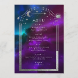 Menu Roxo Cósmico Prata Teal Sun Lua Stars Casamento