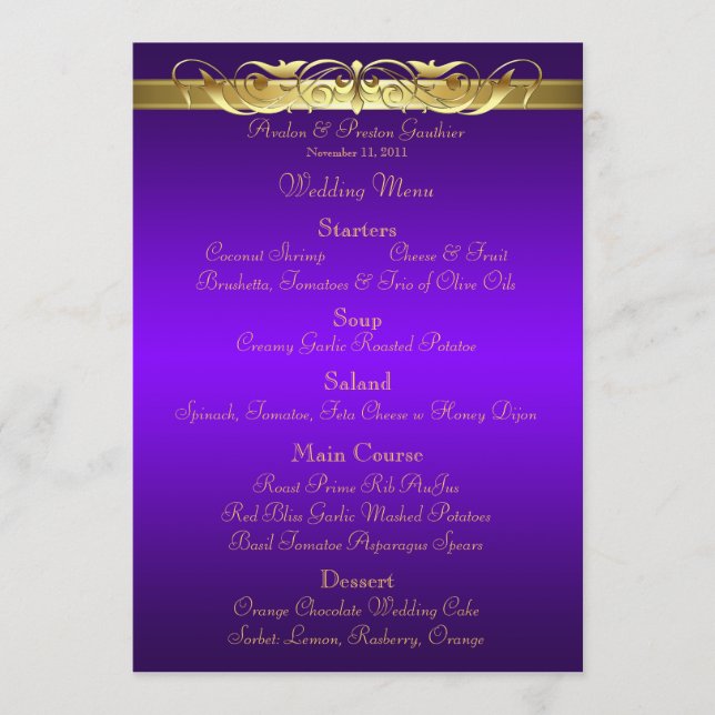 Menu roxo do casamento da grã-duquesa rolo (Frente)