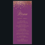Menu Roxo do Faux Gold Foil Confetti Dots<br><div class="desc">Cartão de menu elegante com pontos falsos de ouro em folha fina sobre fundo roxo. Isto é parte de uma suíte de casamento. Outras cores e itens correspondentes estão disponíveis. Note que não haverá folha de alumínio real no produto final.</div>