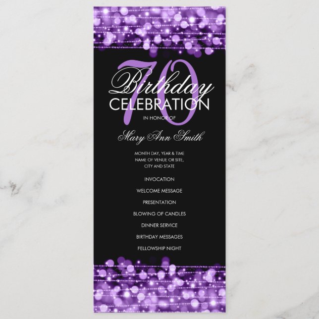 Menu Roxo do Programa de Festa de aniversário Eleg (Frente)