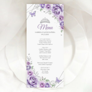 Menu Roxo Lilás Floral Quinceanera Prata