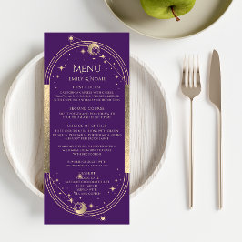 Menu Roxo Místico Dourado Sol Lua Estrelas Casamento