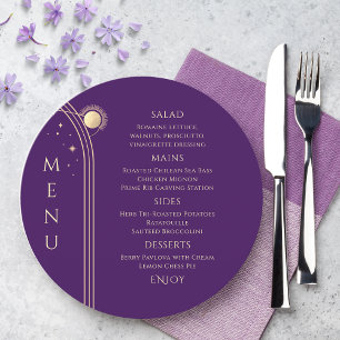 Menu Roxo Místico Dourado Sol Lua Solar Estende Casamen